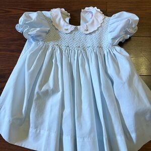 Petit Ami smocked Light Blue Baby Dress with Scalloped Collar